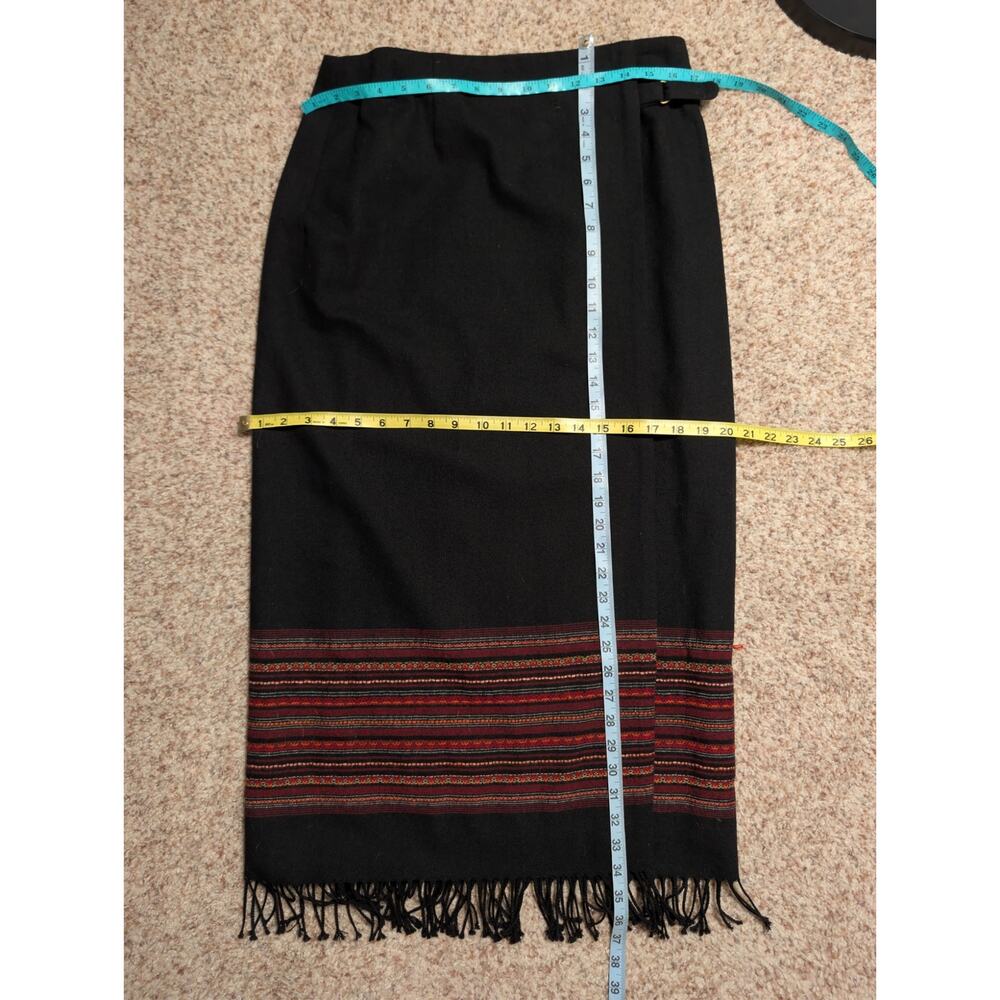 Worthington Vintage Wool Blend Black Fringe Hem Southwest Striped Wrap Skirt 10 - Picture 6 of 10